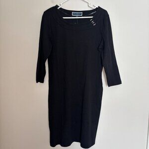 KAREN SCOTT NEW Cotton Hardware Dress Womens M Black 3/4 Sleeve Midi Office
